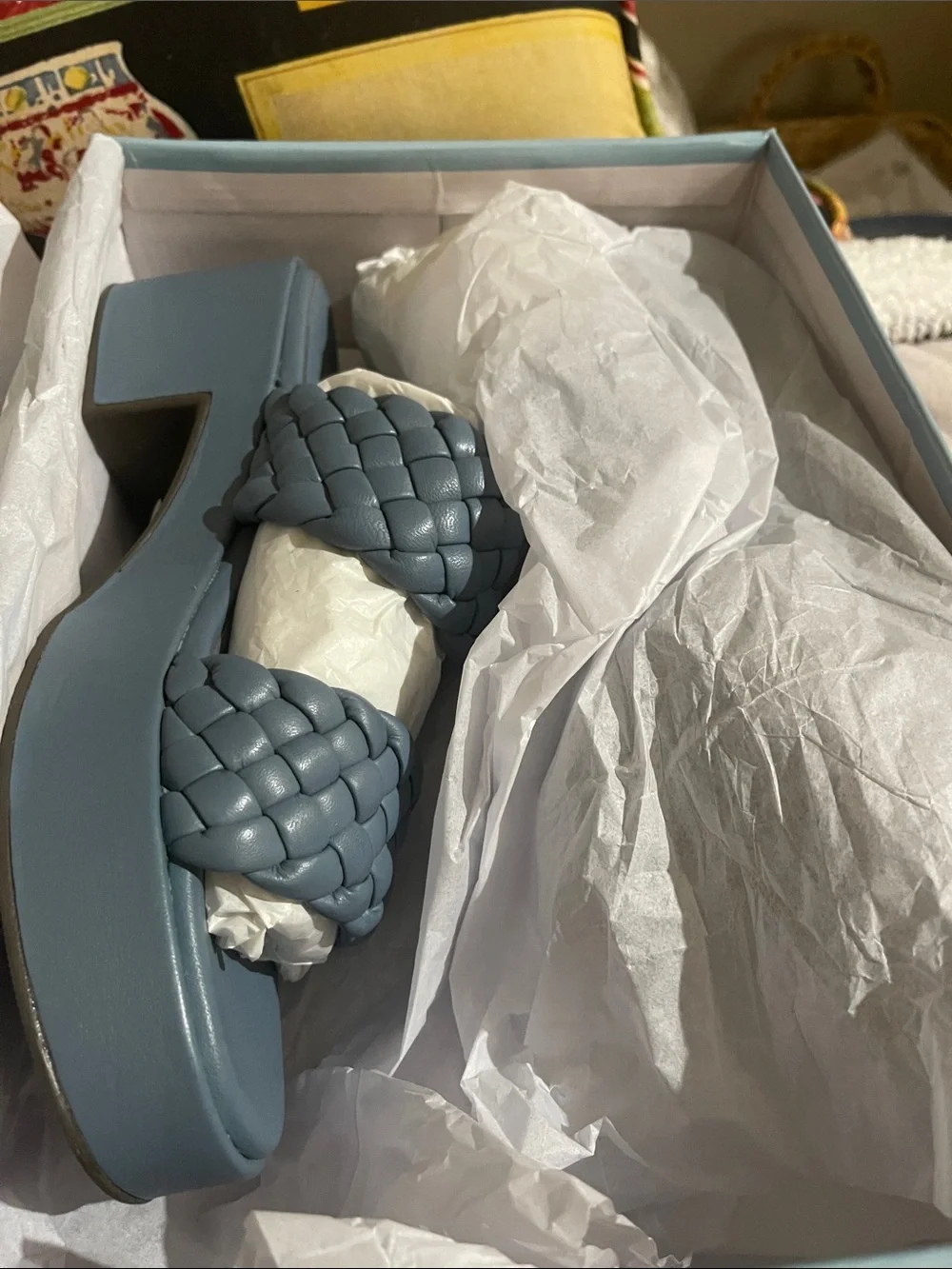 Seychelles blue braided leather heeled slip on sandals new in box 10 m